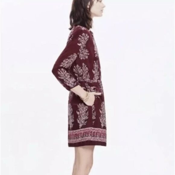 Madewell Silk Lassi Floral Popover Dress Burgundy Size 0 - Picture 5 of 8
